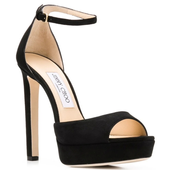 Jimmy Choo Black Suede Pattie Peep Toe Heels 39 (9) - Picture 1 of 16